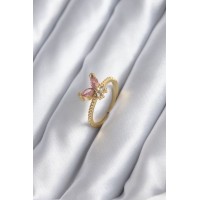 Gold Renk Pembe Zirkon Taşlı Model Kadın Yüzük TJ-BYK2842