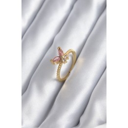 Gold Renk Pembe Zirkon Taşlı Model Kadın Yüzük TJ-BYK2842