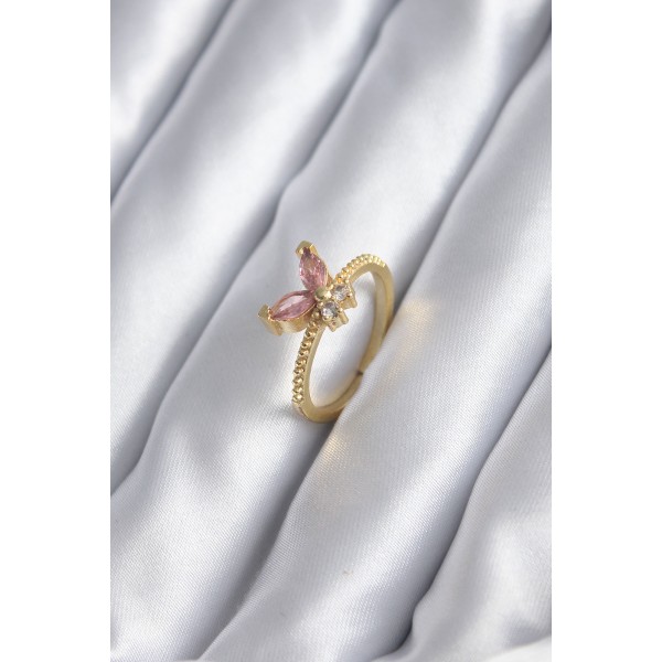 Gold Renk Pembe Zirkon Taşlı Model Kadın Yüzük TJ-BYK2842