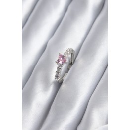 Gümüş Renk Zirkon Taşlı Pembe Kristal Kalp Model Kadın Yüzük TJ-BYK2851