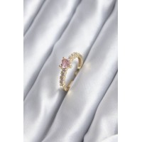Gold Renk Zirkon Taşlı Pembe Kristal Kalp Model Kadın Yüzük TJ-BYK2852