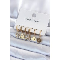 316L Çelik Gold Renk Çoklu Figür Model Kadın Küpe Seti - TJ-BKP8142