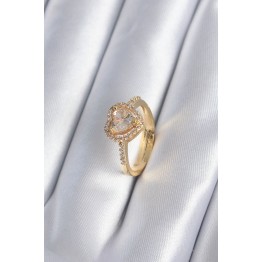 Pirinç Gold Renk Zirkon Taşlı Kalp Charm Model Kadın Yüzük TJ-BYK2858