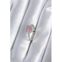 Pirinç Gümüş Renk Pembe Zirkon Taş Kalp Charm Model Kadın Yüzük TJ-BYK2859