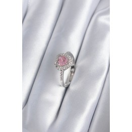 Pirinç Gümüş Renk Pembe Zirkon Taş Kalp Charm Model Kadın Yüzük TJ-BYK2859