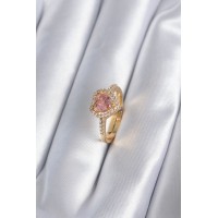 Pirinç Gold Renk Pembe Zirkon Taş Kalp Charm Model Kadın Yüzük TJ-BYK2860
