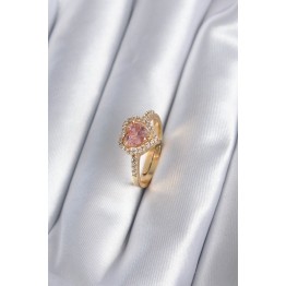 Pirinç Gold Renk Pembe Zirkon Taş Kalp Charm Model Kadın Yüzük TJ-BYK2860