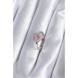 Pirinç Gümüş Renk Pembe Zirkon Taşlı Charm Model Kadın Yüzük TJ-BYK2864