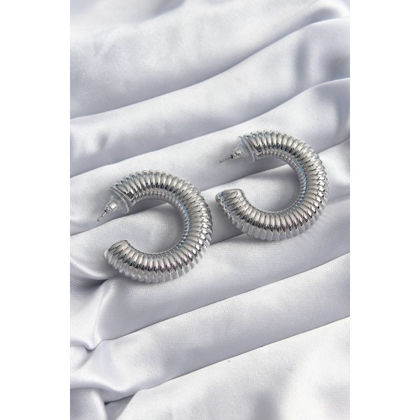Pirinç Gümüş Renk İşleme Halka Model Kadın Küpe TJ-BKP8243