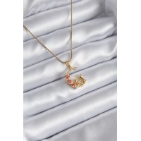 316L Çelik Gold Renk Hilal Kedi Model Zirkon Taşlı Detay Kadın Kolye TJ-BKO8140