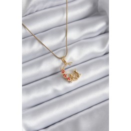 316L Çelik Gold Renk Hilal Kedi Model Zirkon Taşlı Detay Kadın Kolye TJ-BKO8140