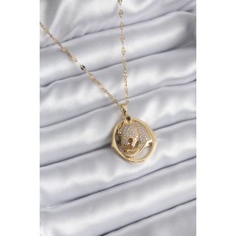 316L Çelik Gold Renk Zirkon Taşlı Jaguar Model Kadın Kolye TJ-BKO8178