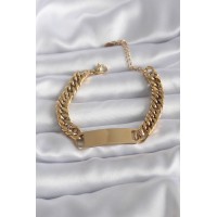 316L Çelik Gold Renk İsim Yazılabilir Plaka Model Kadın Bileklik TJ-BB5744