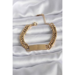 316L Çelik Gold Renk İsim Yazılabilir Plaka Model Kadın Bileklik TJ-BB5744