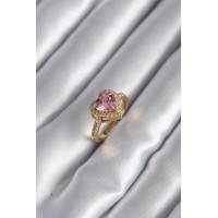 Pirinç Gold Renk Pembe Zirkon Taşlı Charm Kalp Model Kadın Yüzük TJ-BYK2951