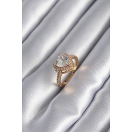 Pirinç Gold Renk Zirkon Taşlı Kalp Charm Model Kadın Yüzük TJ-BYK2953