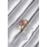 Pirinç Gold Renk Pembe Zirkon Taş Kalp Charm Model Kadın Yüzük TJ-BYK2955
