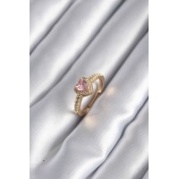 Pirinç Gold Renk Pembe Zirkon Taş Kalp Charm Model Kadın Yüzük TJ-BYK2957