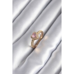 Pirinç Gold Renk Pembe Zirkon Taş Kalp Charm Model Kadın Yüzük TJ-BYK2957