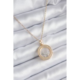 316L Çelik Gold Renk Zirkon Taş Detay Ay Yıldız Fanus Model Kadın Kolye TJ-BKO8194