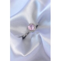 Gümüş Renk Pembe Zirkon Taşlı Kalp Charm Model Pirinç Kadın Yüzük TJ-BYK2617