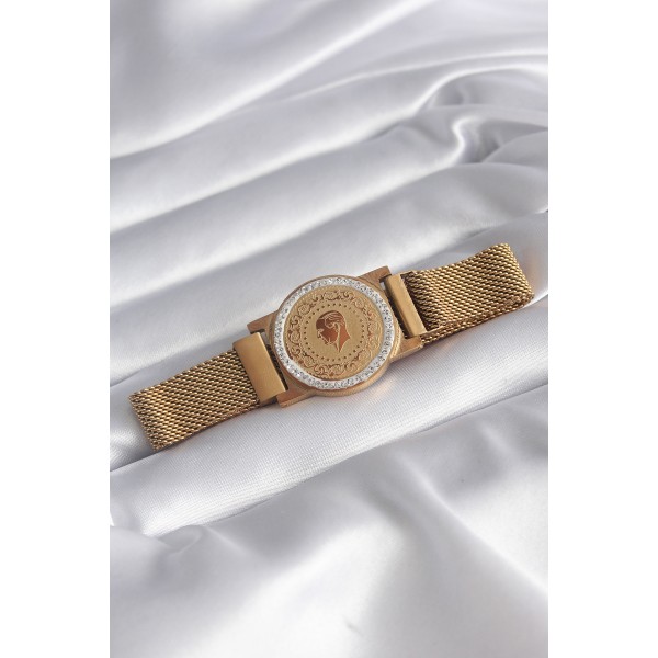 316L Çelik Gold Renk Mıknatıslı Hasır Zirkon Taşlı Model Kadın Bileklik TJ-BB5820