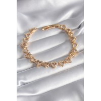 Pirinç Gold Renk Zirkon Taşlı Kalp Model VIP Seri Kadın Bileklik TJ-BB5847