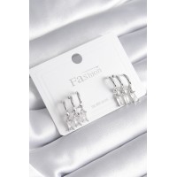 Pirinç Gümüş Renk 3'lü Sallantı Zirkon Taşlı Küpe TJ-BKP8421