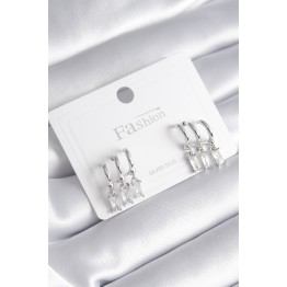 Pirinç Gümüş Renk 3'lü Sallantı Zirkon Taşlı Küpe TJ-BKP8421