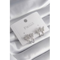 Pirinç Gümüş Renk Zirkon Taşlı Model Kadın Küpe TJ-BKP8423