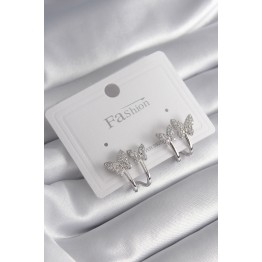 Pirinç Gümüş Renk Zirkon Taşlı Model Kadın Küpe TJ-BKP8423