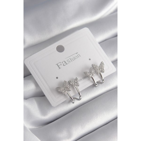 Pirinç Gümüş Renk Zirkon Taşlı Model Kadın Küpe TJ-BKP8423