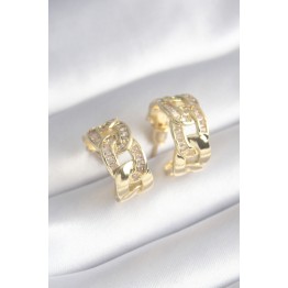 Pirinç Gold Renk Zirkon Taş Detay Zincir Model Kadın Küpe TJ-BKP8452