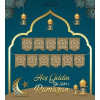 Altın Renk Hoşgeldin Ya Şehr-i Ramazan Yazılı Banner Ramazan Süslemesi 230 cm
