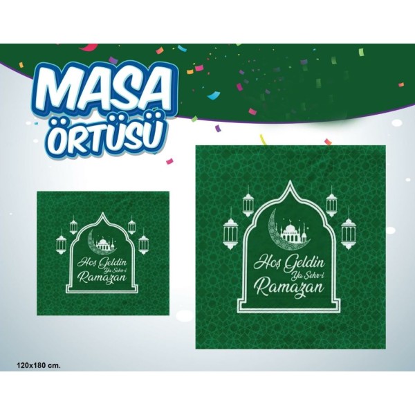 Hoşgeldin Ya Şehr-i Ramazan Yazılı Masa Örtüsü Yeşil 120x180 cm