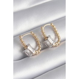 Pirinç Gold Renk Top Model Gümüş Renk Zirkon Taşlı Kadın Küpe TJ-BKP8495
