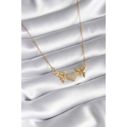316L Çelik Gold Renk Zirkon Taşlı Kanatlı Kalp Model Kadın Kolye TJ-BKO8290