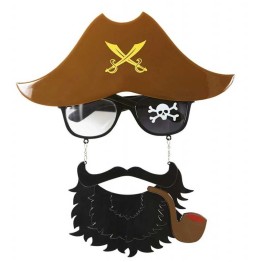 Kahve Renk Şapkalı Siyah Sakallı Pipolu Jack Sparrow Denizci Korsan Gözlüğü 24x25 cm