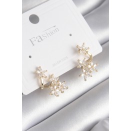 Pirinç Gold Renk Zirkon Taşlı Çiçek Tasarım Kadın Küpe TJ-BKP8605