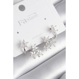 Pirinç Gümüş Renk Zirkon Taşlı Çiçek Tasarım Kadın Küpe TJ-BKP8606