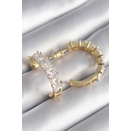 Pirinç Gold Renk Zirkon Taşlı Halka Model Kadın Küpe TJ-BKP8609