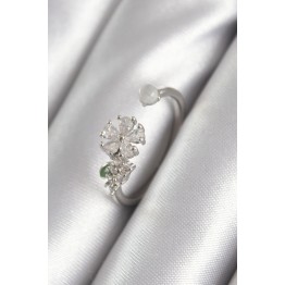 Pirinç Gümüş Renk Zirkon Taşlı Çiçek Model Kadın Yüzük TJ-BYK3048