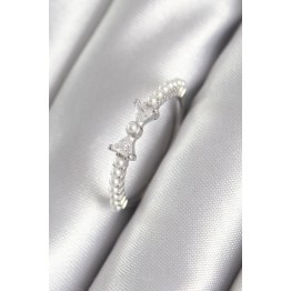 Pirinç Gümüş Renk Zirkon Taşlı Kurdele Model İnci Detay Kadın Yüzük TJ-BYK3060