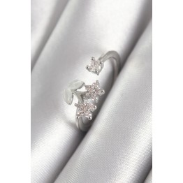 Pirinç Gümüş Renk Zirkon Taşlı Çiçek Model Kadın Yüzük TJ-BYK3068