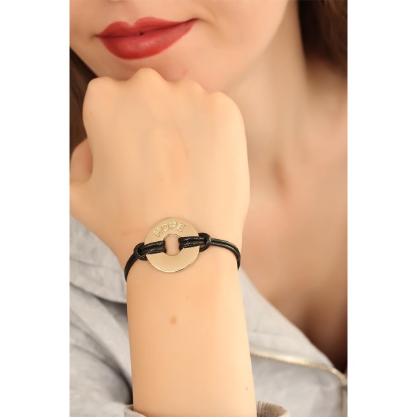 HOPE (Umutlu) Siyah Deri İpli Unisex Mood Bileklik TJ-BB1985