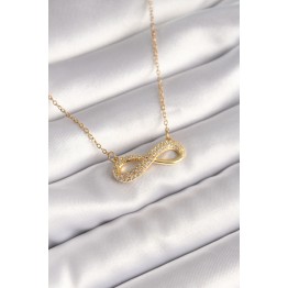 316L Çelik Gold Renk Zincir Zirkon Taşlı Sonsuzluk Model Kadın Kolye TJ-BKO8410