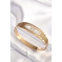 316L Çelik Gold Renk Zirkon Taşlı Kadın Kelepçe Bilezik TJ-BB6022