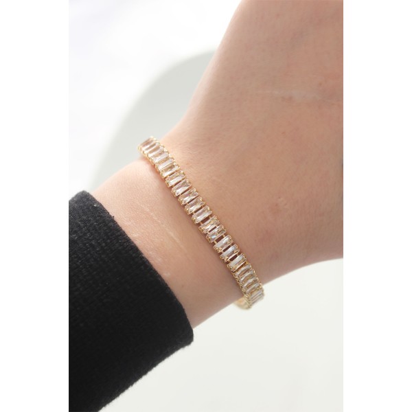 Pirinç Zirkon Taşlı Gold Renk Su Yolu Bileklik TJ-BB6044