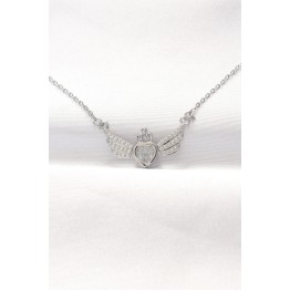 316L Çelik Silver Renk Zirkon Taşlı Kalpli Kanat Kolye TJ-BKO8515