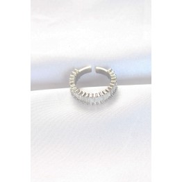 Sıralı Baget Taşlı Silver Renk Ayarlanabilir Yüzük TJ-BYK3110